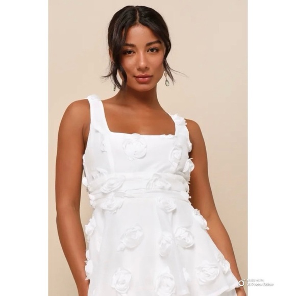 Lulus Large Exceptional Entrance White Sleeveless Tiered Rosette Midi Dress - Picture 6 of 17